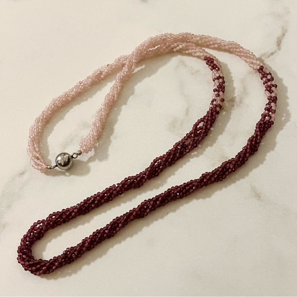 Multi Strand Faceted Beaded Garnet Ombré Tone Magnetic Closure 28” Necklace